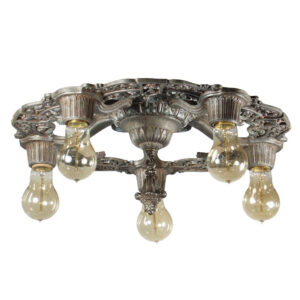Antique Five-Light Flush Mount Chandelier with Exposed Bulbs, Riddle Co.