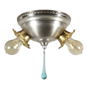 Antique Two-Tone Flush Mount Light with Exposed Bulbs, Early 1900’s