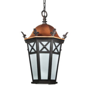Large Antique Exterior Lantern Pendant with Glass, Copper