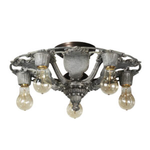 Antique Five-Light Flush Mount Chandelier with Exposed Bulbs by Riddle Co.