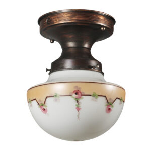 Antique Flush Mount Light with Hand Painted Glass Shade