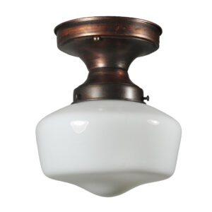 Antique Flush Mount Light with Schoolhouse Shade, c. 1920
