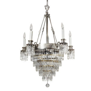 Large Antique Silver Plate Wedding Cake Chandelier with Prisms