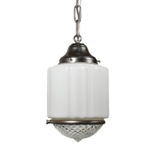 Petite Art Deco Skyscraper Pendant Light with Two-Part Prismatic Shade Petite Art Deco Skyscraper Pendant Light with Two-Part Prismatic Shade