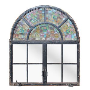 Opalescent Stained Glass Window with Iron Frame- Windsor House, c. 1930s