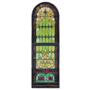Large Arched Antique American Stained Glass Sash Set with Jewels