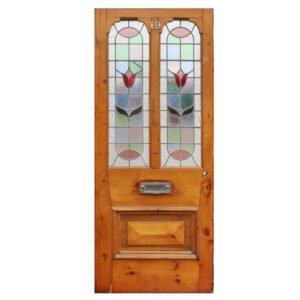 Reclaimed 32″ Cottage Door with Dual Stained Glass Arched Windows