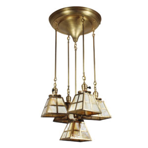 Antique Semi Flush-Mount Chandelier with Slag Glass
