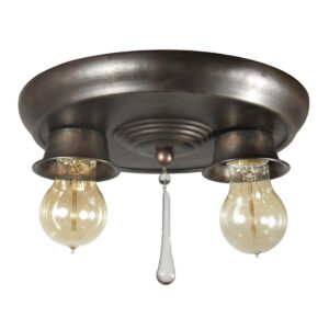Antique Two-Light Flush Mount Fixture with Prism, c. 1920 Antique Two-Light Flush Mount Fixture with Prism, c. 1920