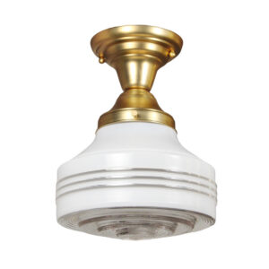 Brass Flush Mount Light with Glass Shade, Antique Lighting