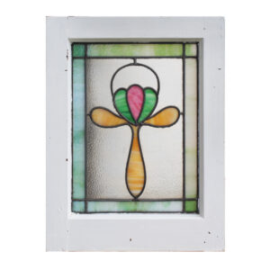 Antique American Stained Glass Window, Flower
