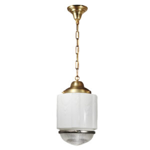 Antique Brass Art Deco Pendant Light with Two-Part Prismatic Shade