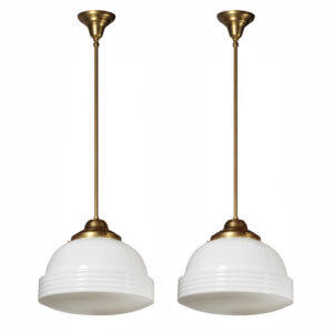 Large Antique Brass Schoolhouse Pendant Lights, Early 1900’s