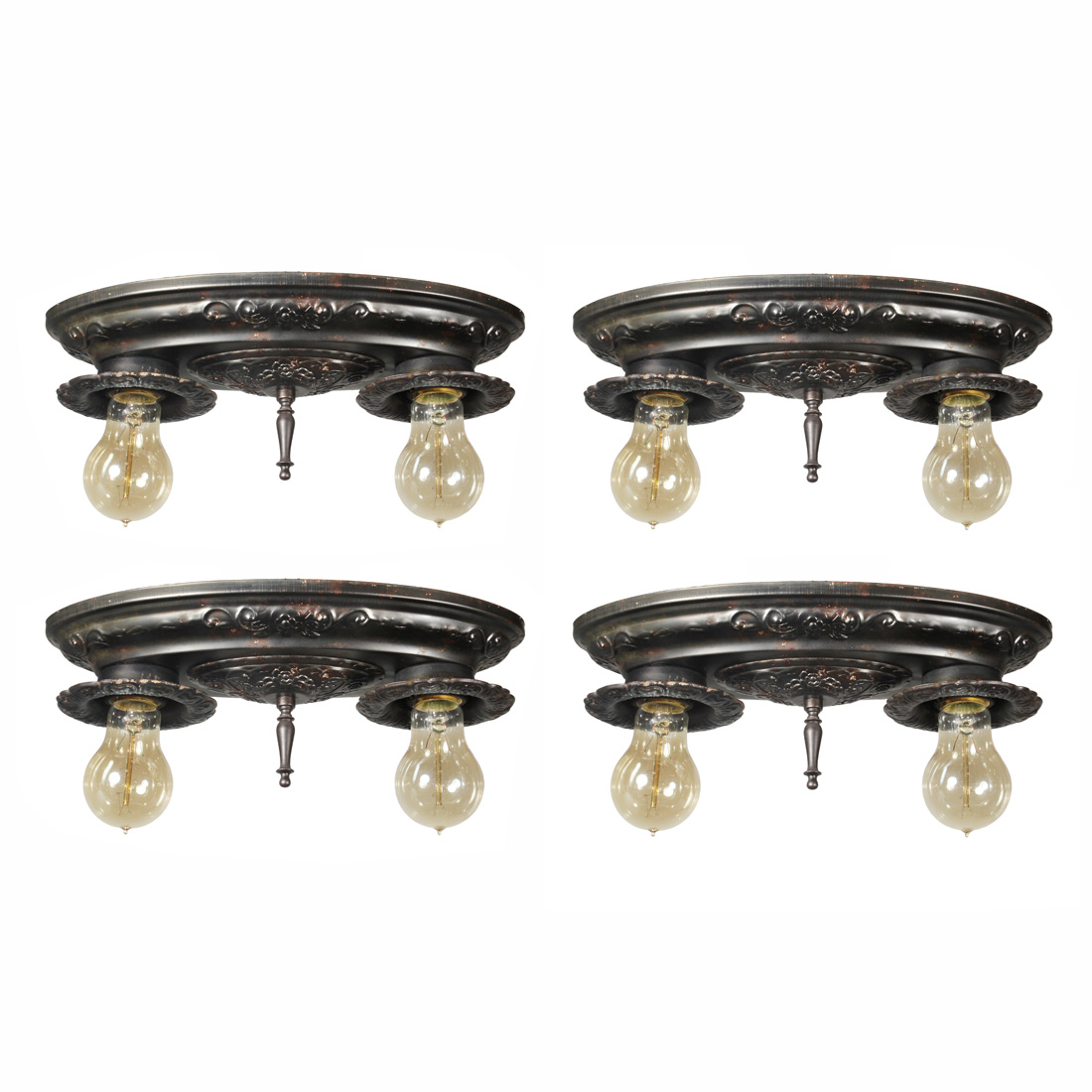 Antique Two-Light Flush-Mount Fixtures, Early 1900’s