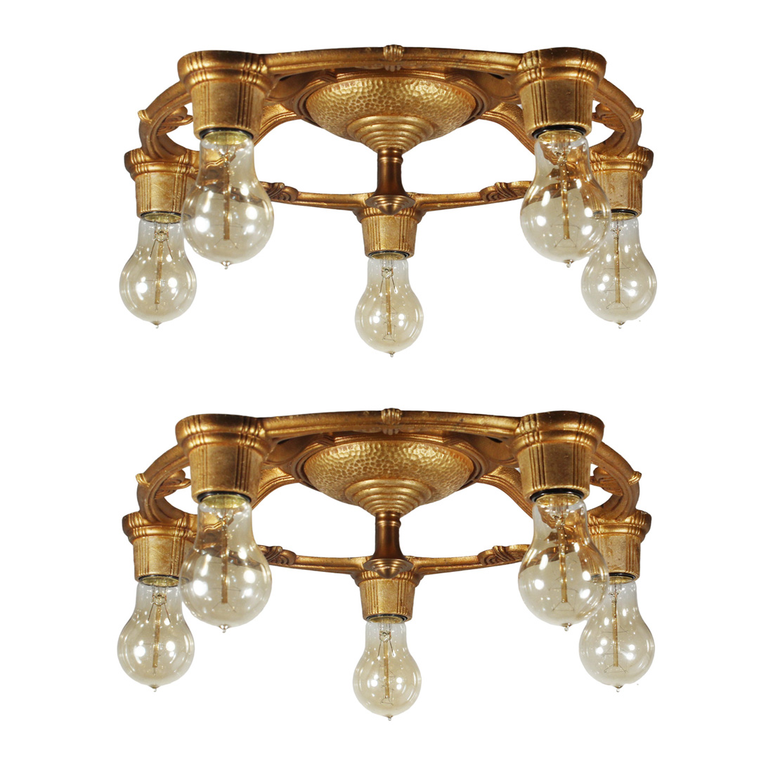Matching Antique Cast Iron Semi-Flush Mount Chandeliers, Early 1900’s