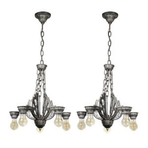 Matching Antique Art Deco Chandeliers with Exposed Bulbs