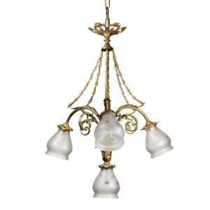 Antique Louis XVI Gilt Bronze Chandelier with Glass Shades, 19th Century Antique Louis XVI Gilt Bronze Chandelier with Glass Shades, 19th Century