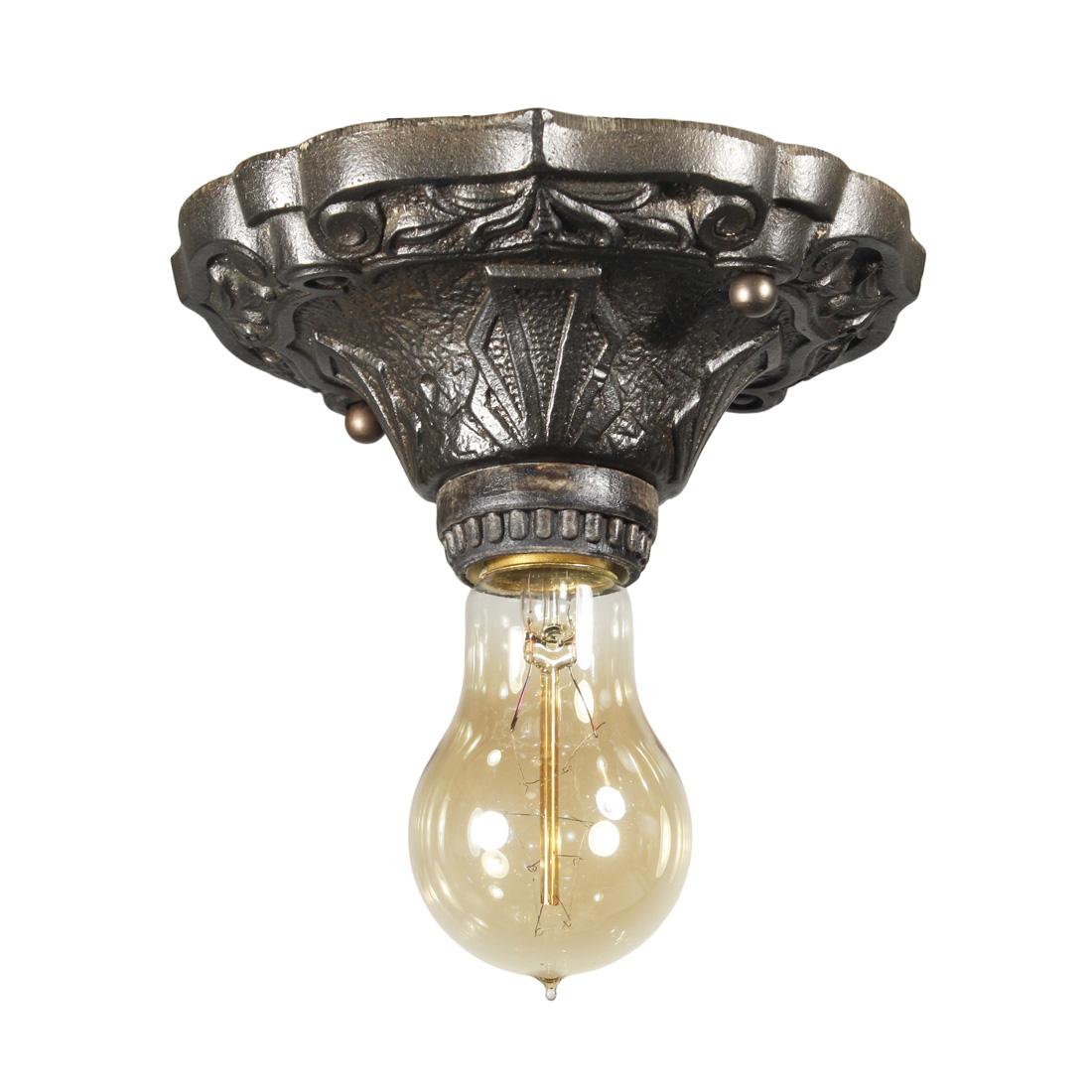 Antique Cast Iron Exposed Bulb Flush Mount Fixture
