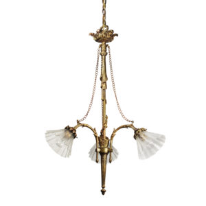 Antique Louis XVI Gilt Bronze Chandelier with Glass Shades, 19th Century