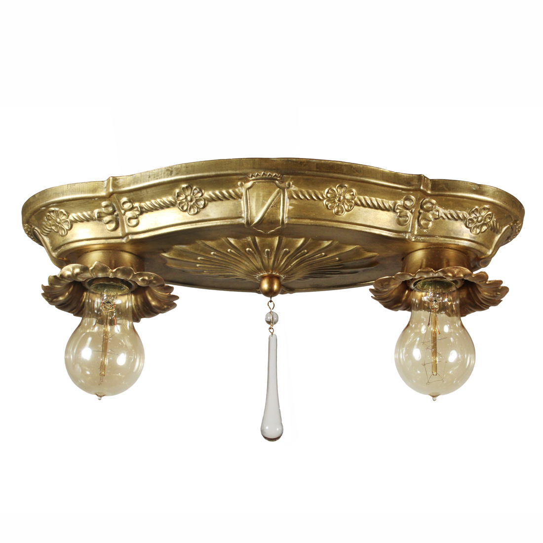 Antique Brass Two-Light Flush Mount Fixture, Shields