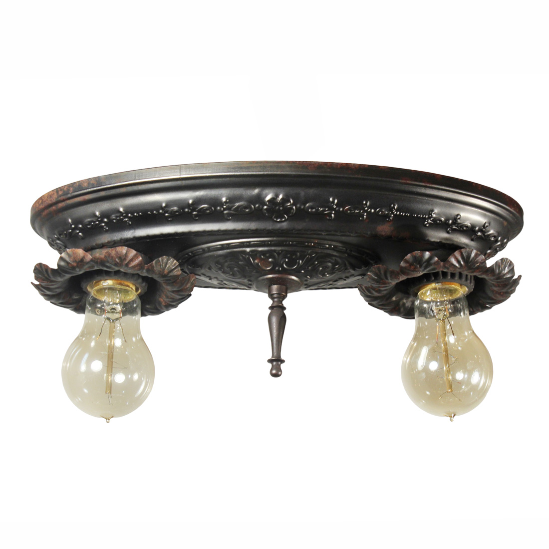 Antique Two-Light Flush Mount Fixture, c. 1920