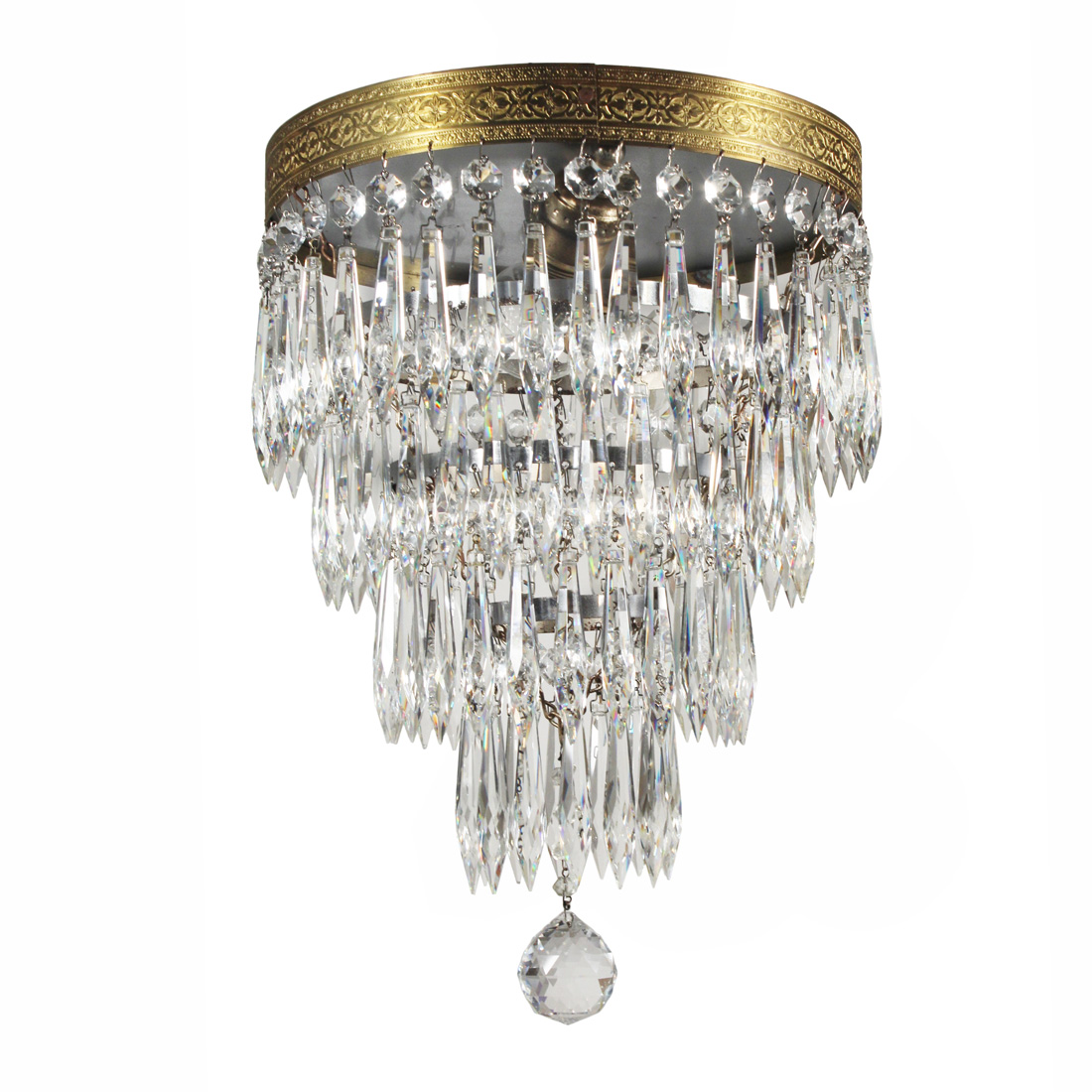Petite Brass Flush-Mount Wedding Cake Chandelier, Antique Lighting