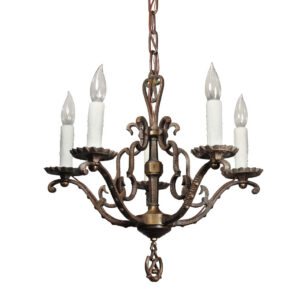 Antique Cast Bronze Five-Light Chandelier, c. 1920s
