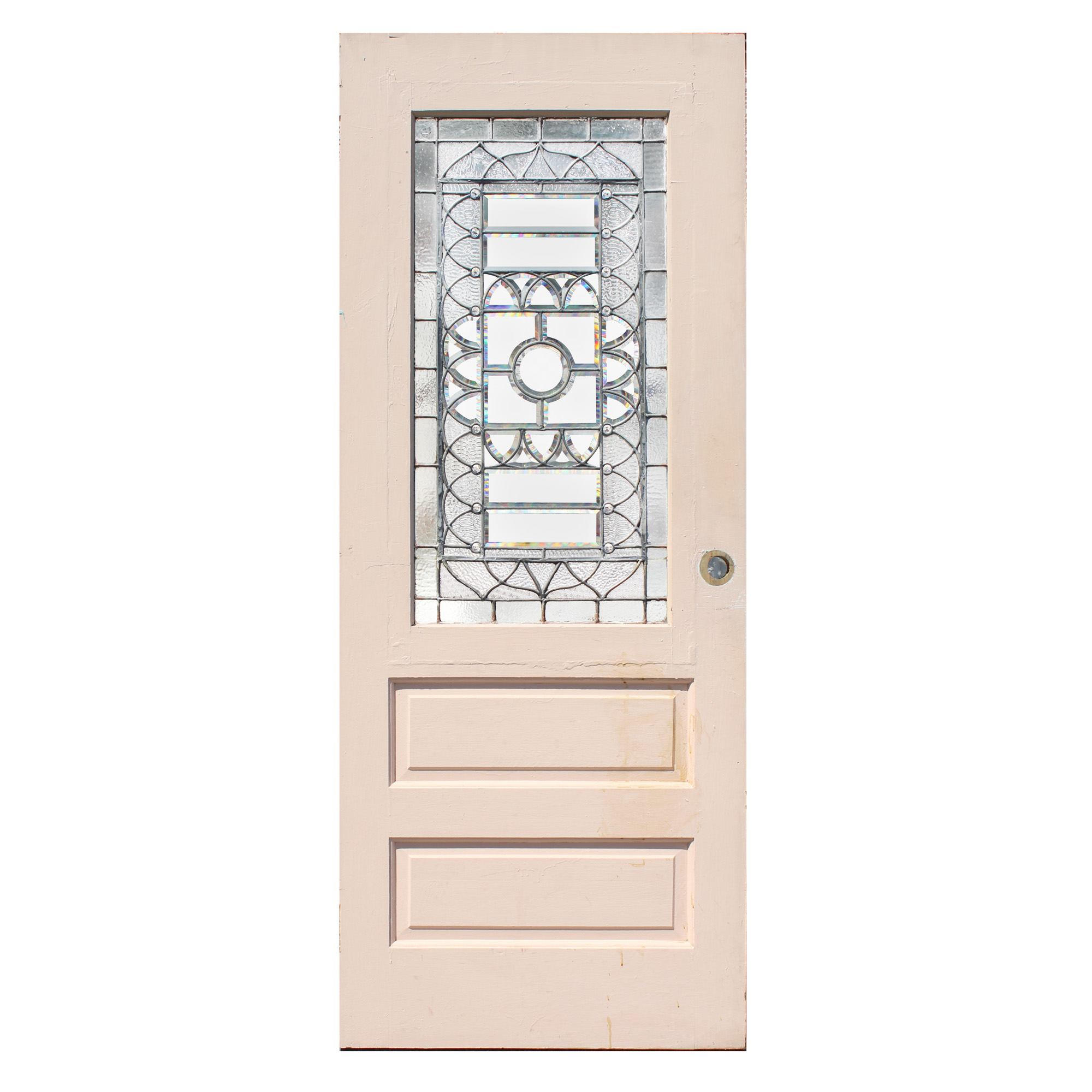 Antique 32” Leaded Glass Door with Beveled & Textured Glass