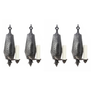 Matching Pairs of Antique Single-Arm Cast Iron Tudor Sconces