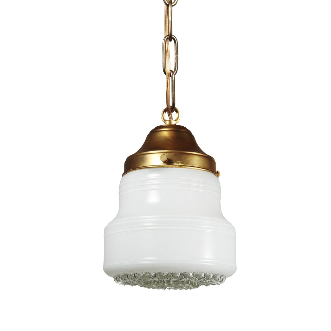 Petite Antique Brass Pendant Light with Glass Shade