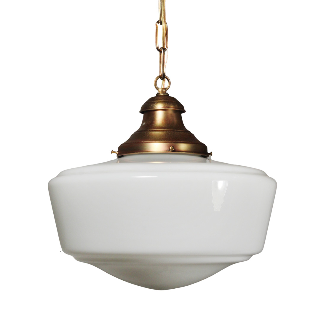 Large Antique Brass Schoolhouse Pendant Light, c. 1920