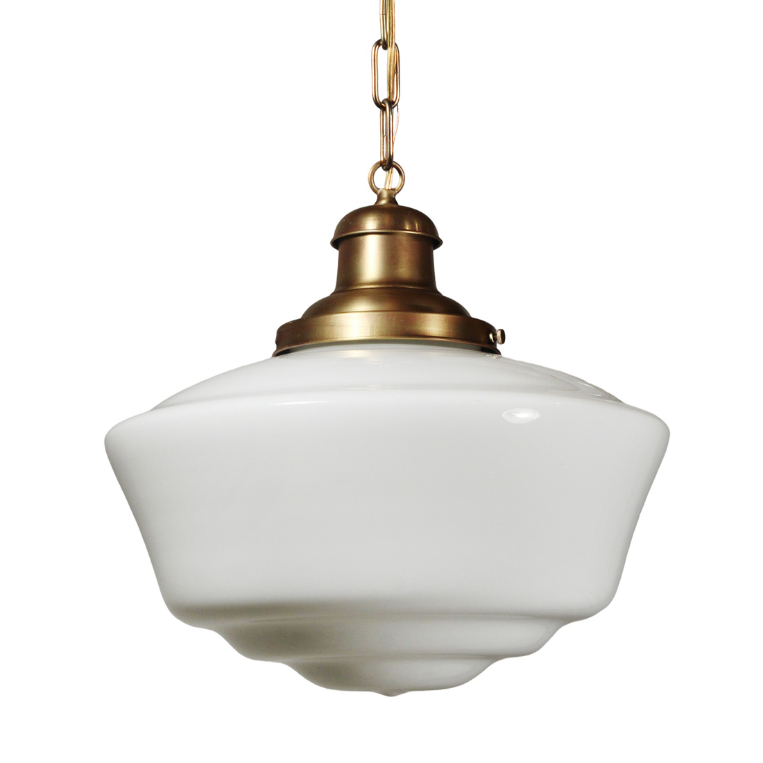 Substantial Antique Brass Schoolhouse Pendant Light, Early 1900’s