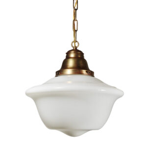 Large Antique Brass Schoolhouse Pendant Light, c. 1920