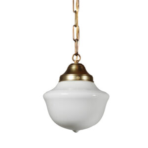 Petite Antique Brass Schoolhouse Pendant Light, c. 1920