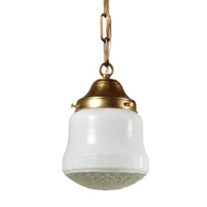 Petite Antique Brass Pendant Light with Glass Shade, c. 1930