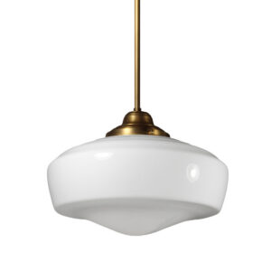 Large Antique Brass Schoolhouse Pendant Light, c. 1920