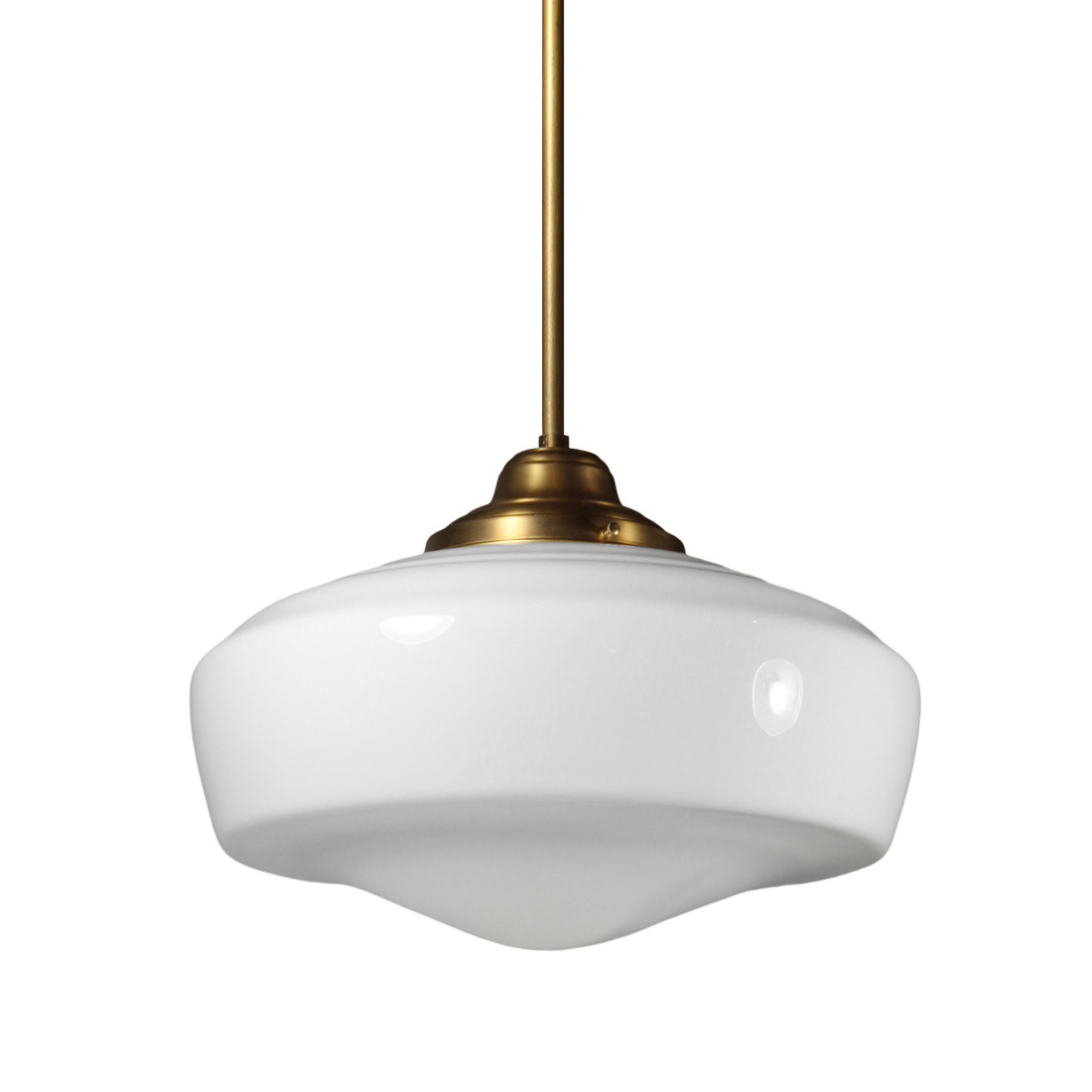 Large Antique Brass Schoolhouse Pendant Light, c. 1920
