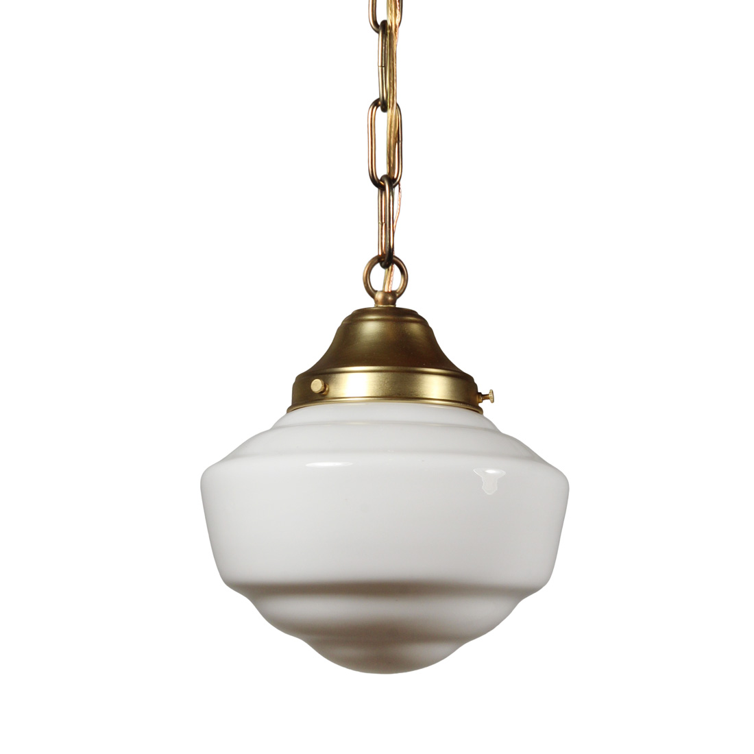 Petite Antique Brass Schoolhouse Pendant Light, Early 1900’s
