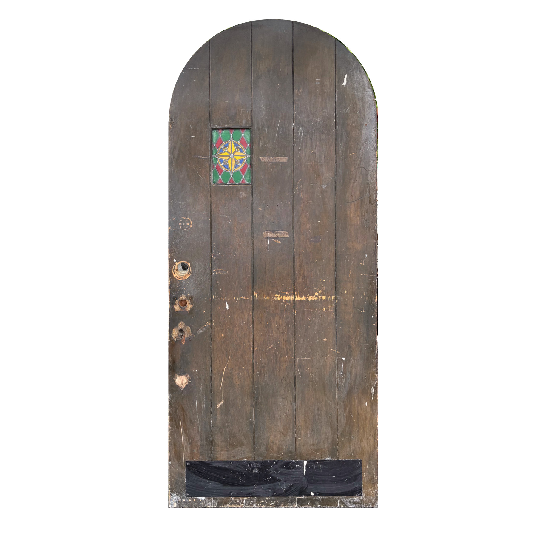 Arched 36″ Antique Plank Door with Stained Glass