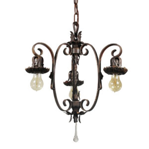 Antique Exposed Bulb Three-Light Chandelier, Cast Iron Antique Exposed Bulb Three-Light Chandelier, Cast Iron