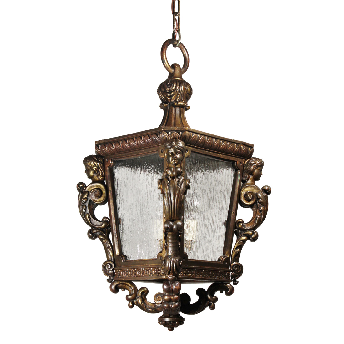 Substantial Antique Copper-Clad Figural Lantern, Caldwell