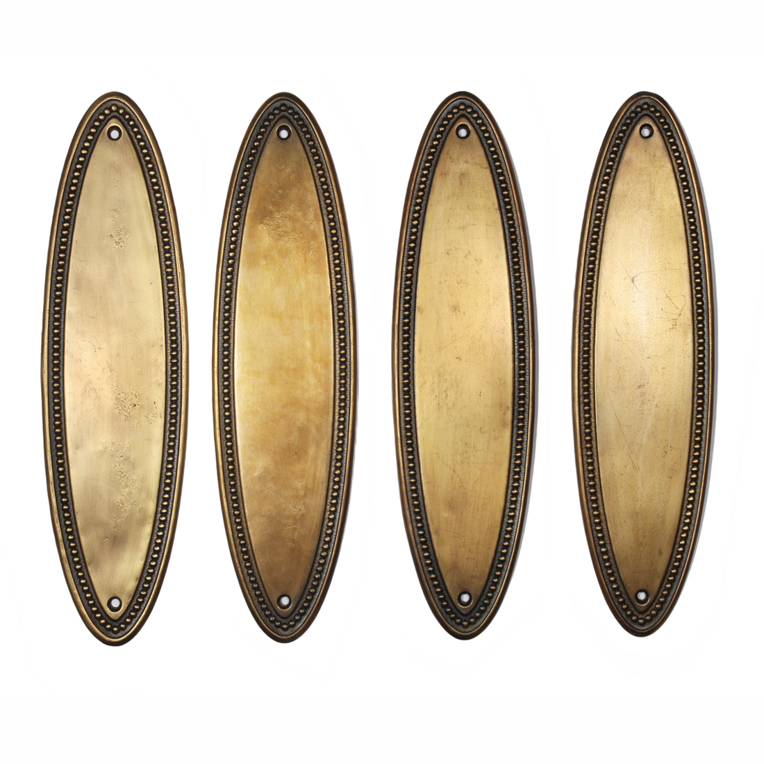 Matching Antique Cast Brass Oval Push Plates by Russwin, “Wayne”