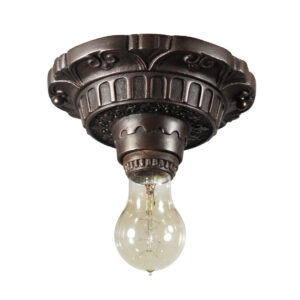 Antique Exposed Bulb Flush Mount Fixture, Cast Iron