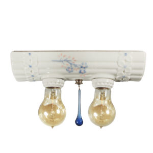 Antique Porcelain Two-Light Flush Light with Flowers
