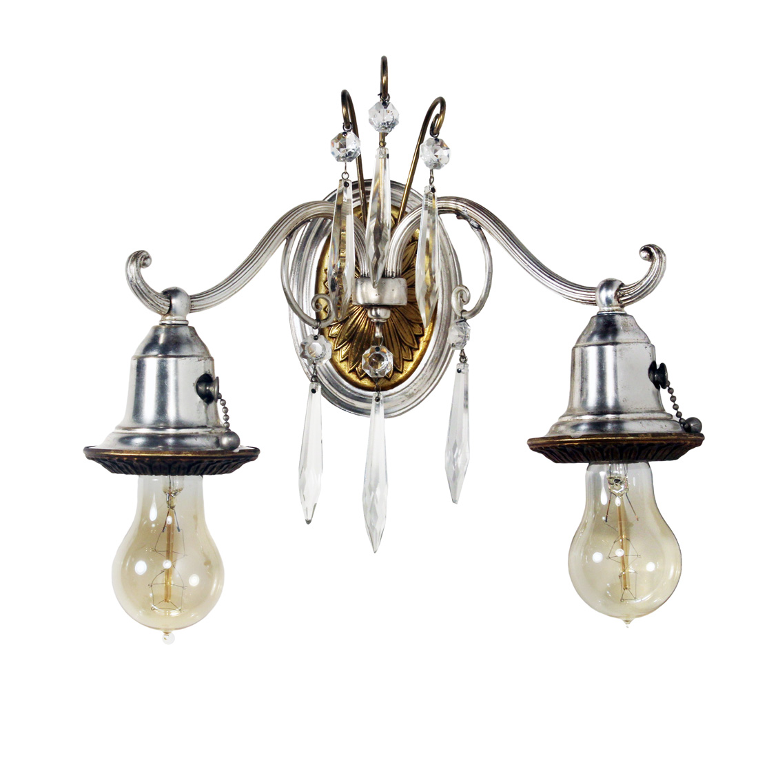 Two-Tone Exposed Bulb Sconce with Prisms, Antique Lighting