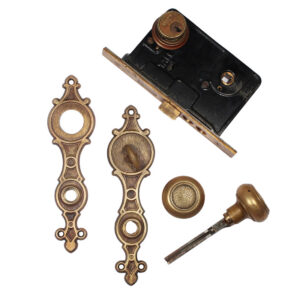 Matching Antique Bronze “Derbian” Complete Entry Door Hardware Sets by Yale & Towne, c. 1929