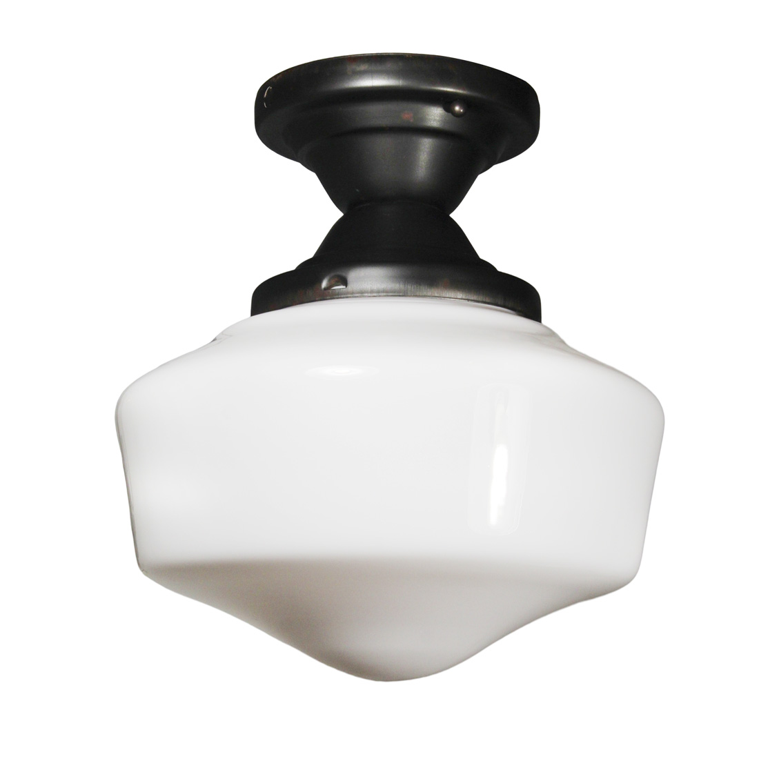 Antique Flush Mount Light with Schoolhouse Shade, Early 1900’s