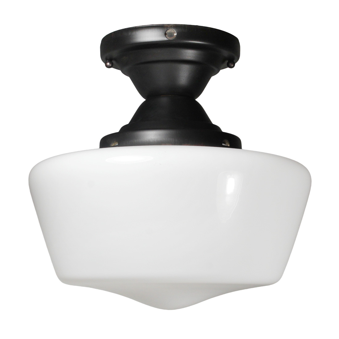 Antique Flush Mount Light with Schoolhouse Shade, c. 1920