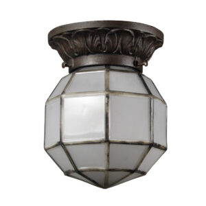 Antique Cast Iron Flush Mount with Octagonal Shade, early 1900s