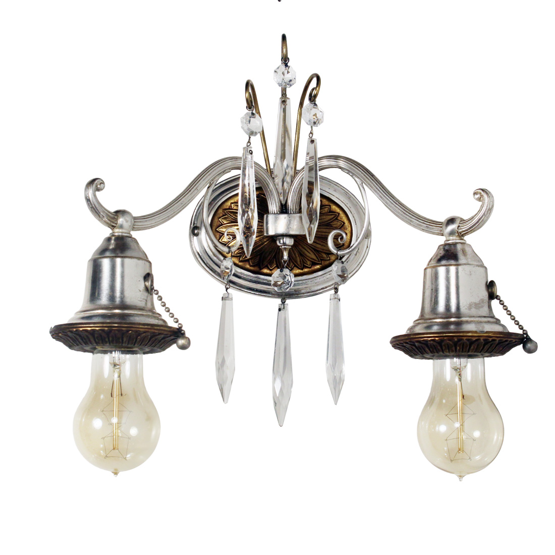 Antique Two-Tone Exposed Bulb Sconce with Prisms